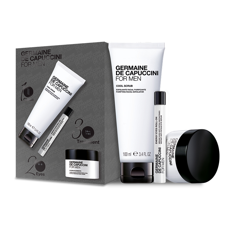 Sweet Line You,Cosmética,Germaine de Capuccini,GdC – For Men (hydra elements 50ml + eye roll-on 10ml + cool scrub 100ml)