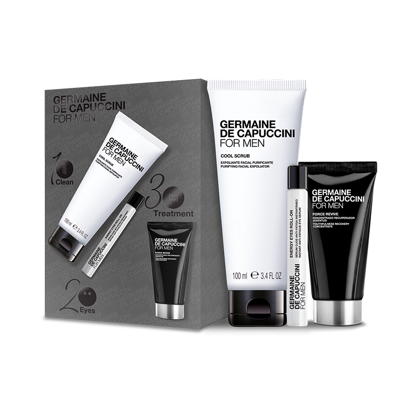 Sweet Line You,Cosmética,Germaine de Capuccini,GdC – For Men (force revive 50ml + eye roll-on 10ml + cool scrub 100ml)